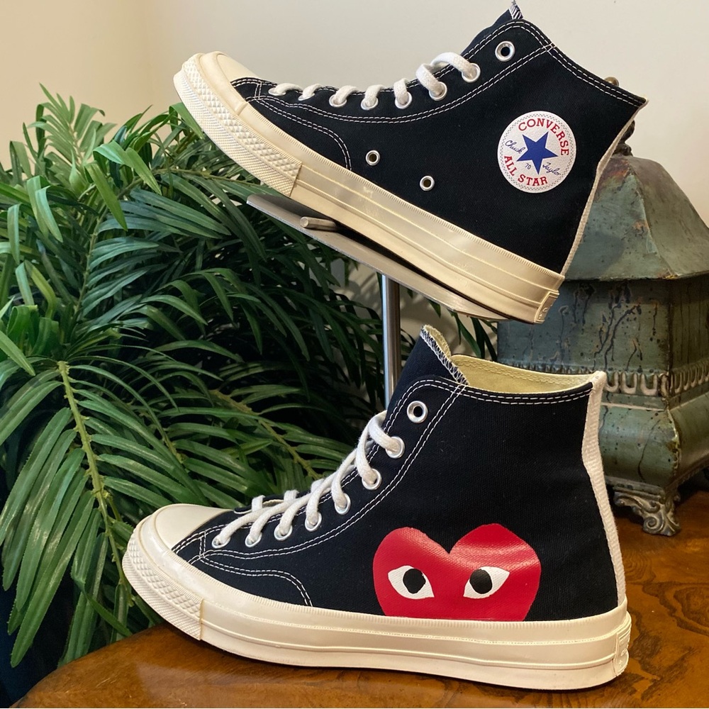 Converse x Comme des Garcons PLAY Chuck 70 High Top Black Red Heart Sneakers